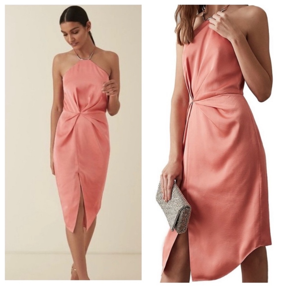 NWOT Reiss Halter Neck Dress Coral Pink Size 12